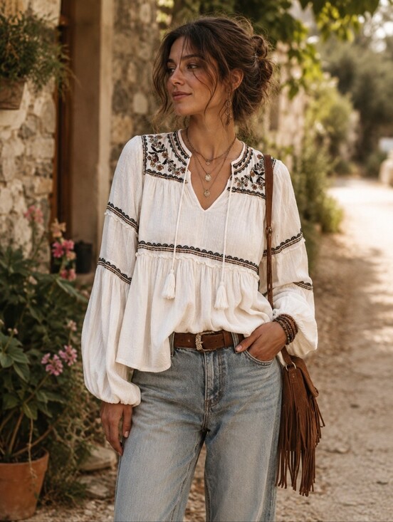 Knox Rose Tops - Knox Rose Boho Embroidered Peasant Top